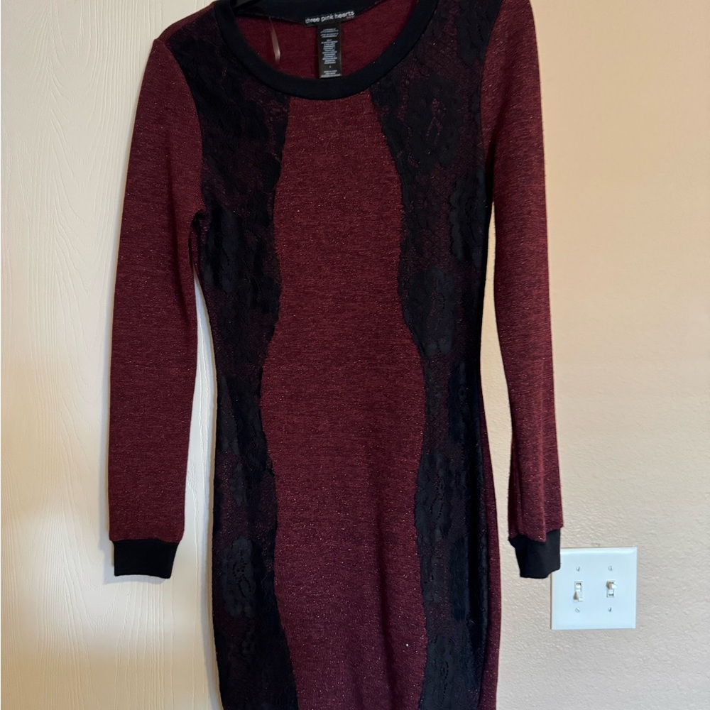 Maroon and black lace dress